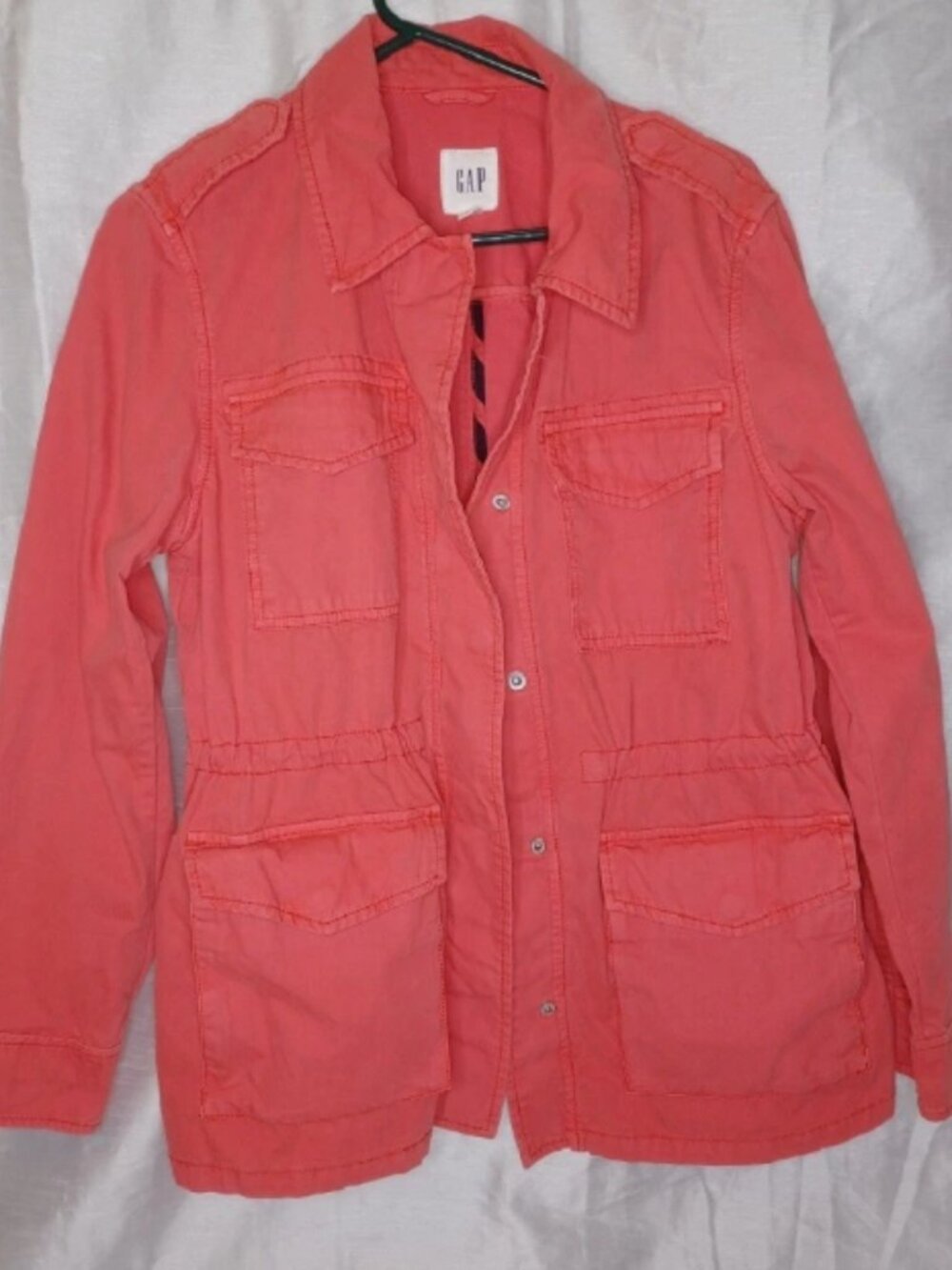 Gap Womens Jacket Size Small Petite Bright Red Cinch Waist Snap Y2K Pockets